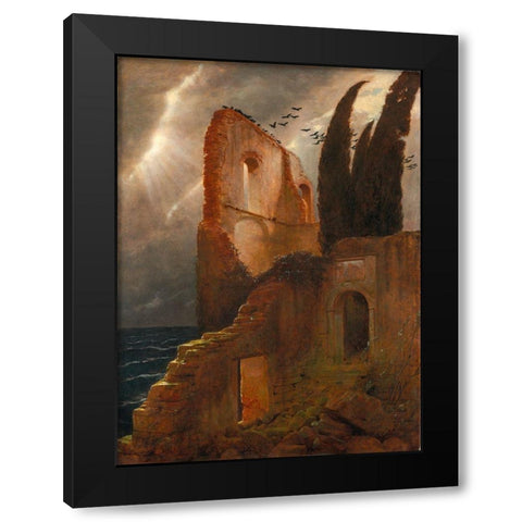 Ruin by the Sea Black Modern Wood Framed Art Print with Double Matting by Bocklin, Arnold