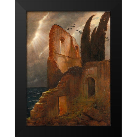 Ruin by the Sea Black Modern Wood Framed Art Print by Bocklin, Arnold