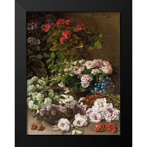 Spring Flowers Black Modern Wood Framed Art Print by Monet, Claude
