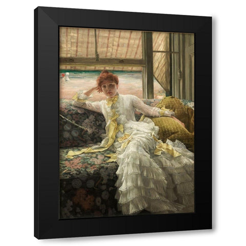 Seaside (July: Specimen of a Portrait) Black Modern Wood Framed Art Print with Double Matting by Tissot, James