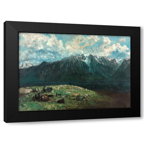 Panoramic View of the Alps, Les Dents du Midi Black Modern Wood Framed Art Print by Courbet, Gustave