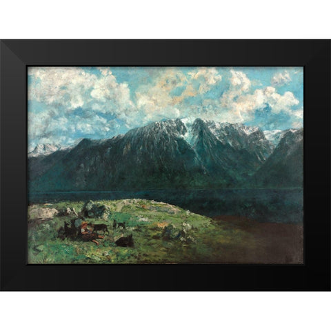 Panoramic View of the Alps, Les Dents du Midi Black Modern Wood Framed Art Print by Courbet, Gustave