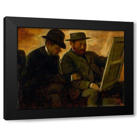 Paul Lafond and Alphonse Cherfils Examining a Painting Black Modern Wood Framed Art Print with Double Matting by Degas, Edgar