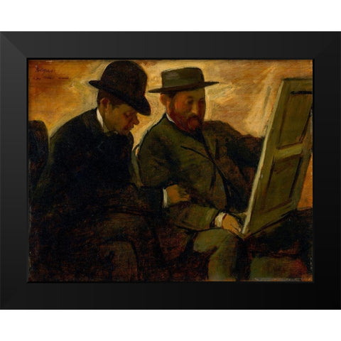 Paul Lafond and Alphonse Cherfils Examining a Painting Black Modern Wood Framed Art Print by Degas, Edgar