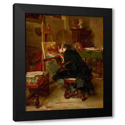 A Painter Black Modern Wood Framed Art Print by Meissonier, Ernest