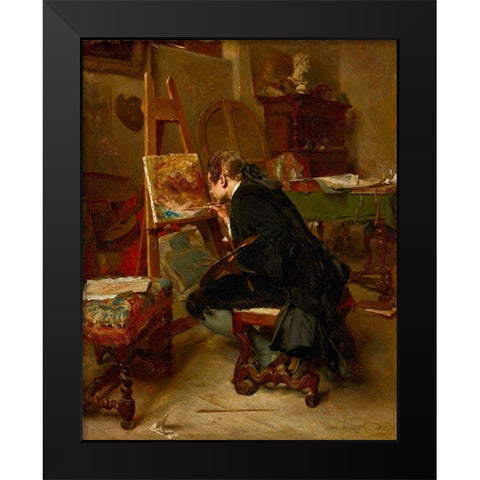 A Painter Black Modern Wood Framed Art Print by Meissonier, Ernest