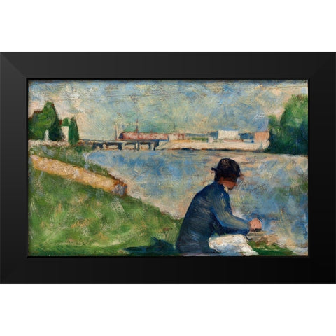 Study for Bathers at Asnieres Black Modern Wood Framed Art Print by Seurat, Georges