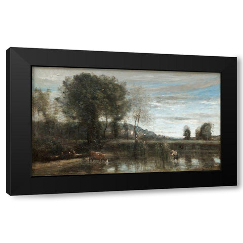 Pond at Ville-dAvray Black Modern Wood Framed Art Print by Corot, Jean Baptiste Camille