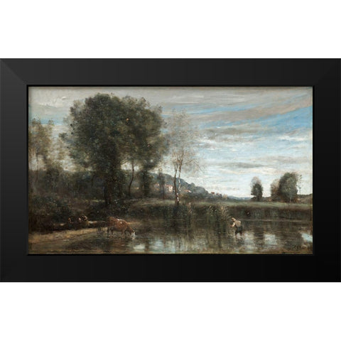Pond at Ville-dAvray Black Modern Wood Framed Art Print by Corot, Jean Baptiste Camille