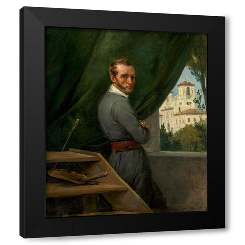 Self-Portrait in Rome Black Modern Wood Framed Art Print with Double Matting by Vernet, Horace
