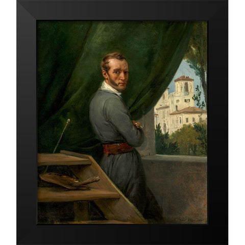 Self-Portrait in Rome Black Modern Wood Framed Art Print by Vernet, Horace