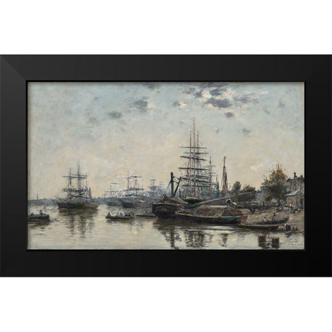 View of Bordeaux, from the Quai des Chartrons Black Modern Wood Framed Art Print by Boudin, Eugene