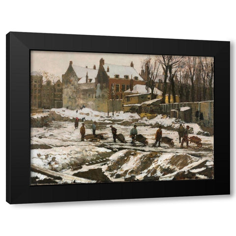 Construction Site in Amsterdam Black Modern Wood Framed Art Print with Double Matting by Breitner, George Hendrik