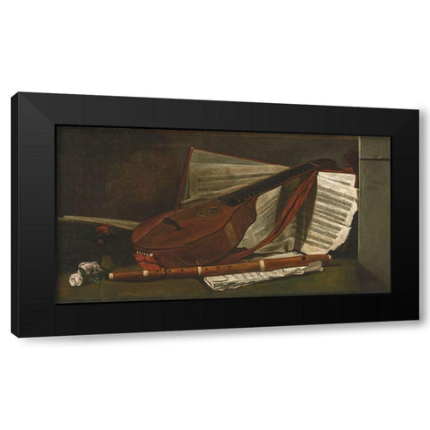 Attributes of Music Black Modern Wood Framed Art Print by Bonvin, Francois
