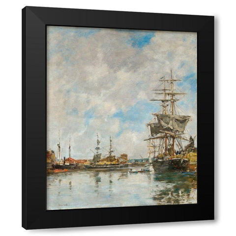 The Dock of Deauville Black Modern Wood Framed Art Print with Double Matting by Boudin, Eugene