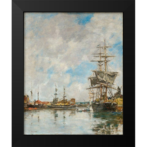 The Dock of Deauville Black Modern Wood Framed Art Print by Boudin, Eugene