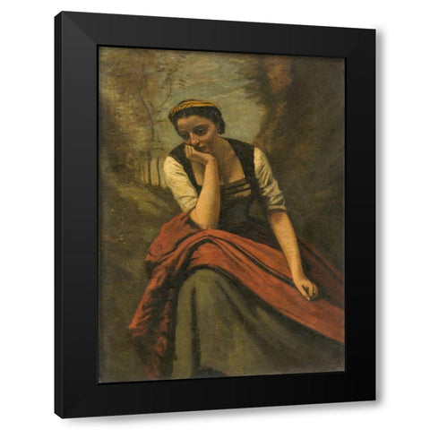 Woman Meditating Black Modern Wood Framed Art Print by Corot, Jean Baptiste Camille