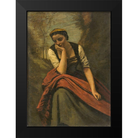 Woman Meditating Black Modern Wood Framed Art Print by Corot, Jean Baptiste Camille