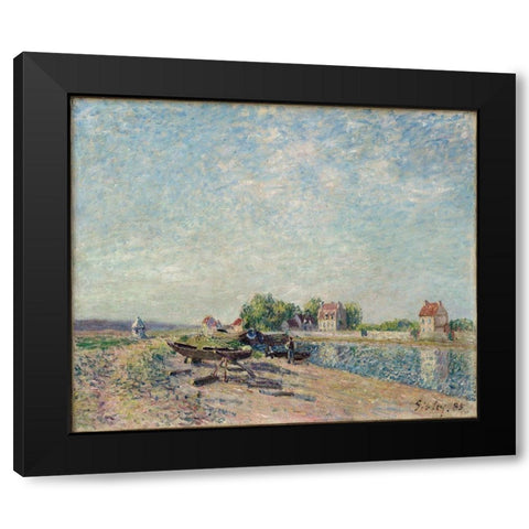 Saint-Mammes, Loing Canal Black Modern Wood Framed Art Print with Double Matting by Sisley, Alfred