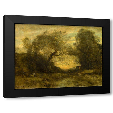 The Pond at the Entrance of the Woods Black Modern Wood Framed Art Print by Corot, Jean Baptiste Camille