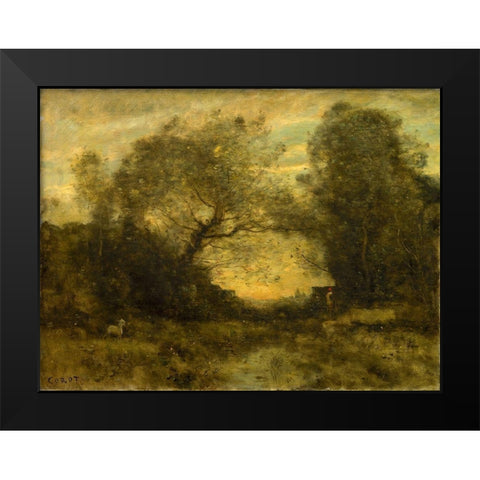 The Pond at the Entrance of the Woods Black Modern Wood Framed Art Print by Corot, Jean Baptiste Camille