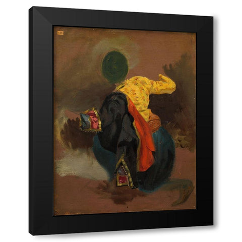 Figure in Turkish Costume Black Modern Wood Framed Art Print by Delacroix, Eugene