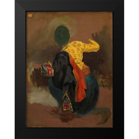 Figure in Turkish Costume Black Modern Wood Framed Art Print by Delacroix, Eugene
