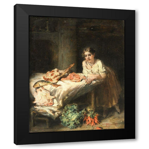 The Bourgeois Kitchen Black Modern Wood Framed Art Print with Double Matting by Tassaert, Octave