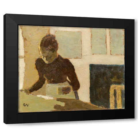 Laundress Black Modern Wood Framed Art Print with Double Matting by Vuillard, Edouard