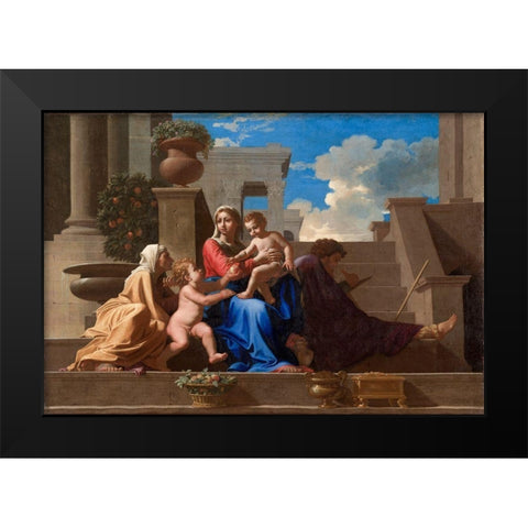 The Holy Family on the Steps Black Modern Wood Framed Art Print by Poussin, Nicolas