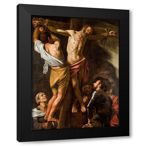 The Crucifixion of Saint Andrew Black Modern Wood Framed Art Print with Double Matting by Caravaggio