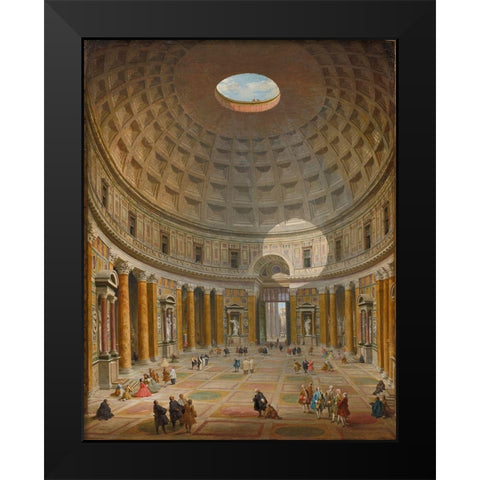 Interior of the Pantheon, Rome Black Modern Wood Framed Art Print by Panini, Giovanni Paolo