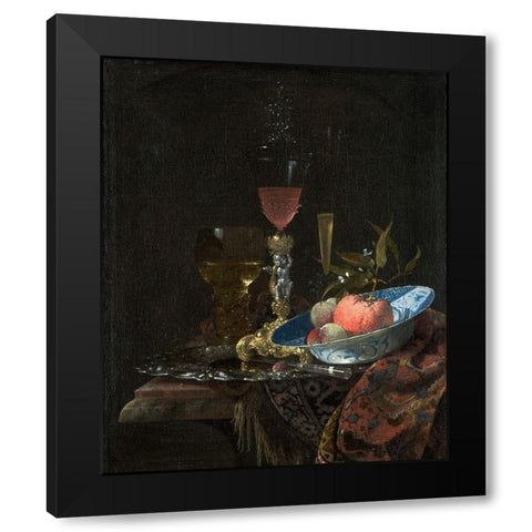 Wineglass and a Bowl of Fruit Black Modern Wood Framed Art Print by Kalf, Willem