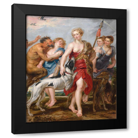Diana and Her Nymphs Departing for the Hunt Black Modern Wood Framed Art Print by Rubens, Peter Paul
