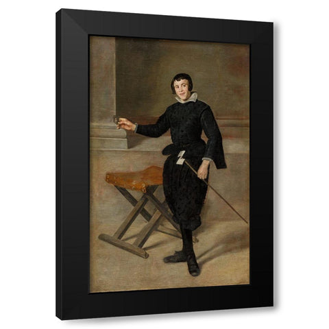 Portrait of the Jester Calabazas Black Modern Wood Framed Art Print with Double Matting by Velazquez, Diego