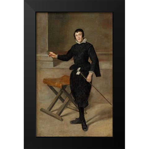 Portrait of the Jester Calabazas Black Modern Wood Framed Art Print by Velazquez, Diego