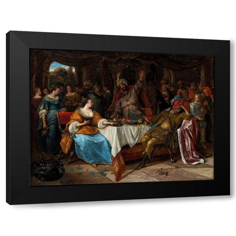 Esther, Ahasuerus, and Haman Black Modern Wood Framed Art Print by Steen, Jan