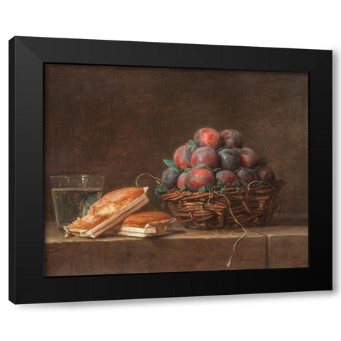 Basket of Plums Black Modern Wood Framed Art Print with Double Matting by Vallayer-Coster, Anne