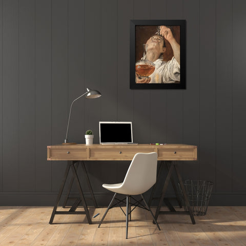 Boy Drinking Black Modern Wood Framed Art Print by Carracci, Annibale