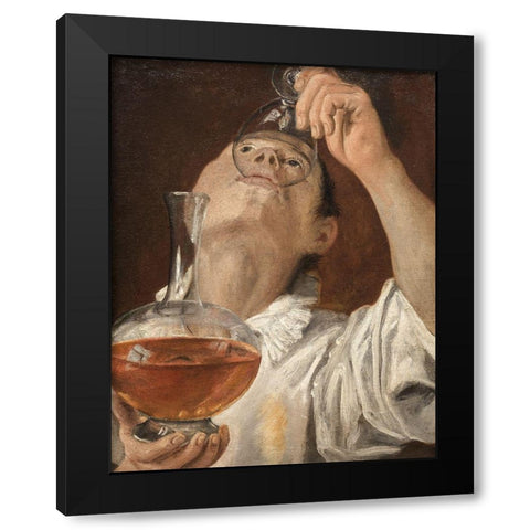 Boy Drinking Black Modern Wood Framed Art Print with Double Matting by Carracci, Annibale