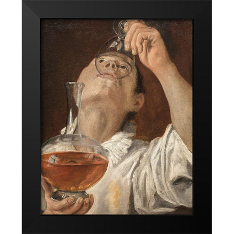 Boy Drinking Black Modern Wood Framed Art Print by Carracci, Annibale