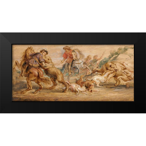 Study for The Bear Hunt for the Alcazar, Madrid Black Modern Wood Framed Art Print by Rubens, Peter Paul