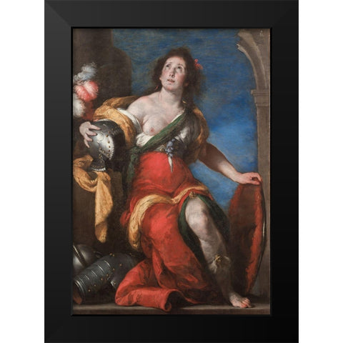 Allegorical Figure Black Modern Wood Framed Art Print by Strozzi, Bernardo