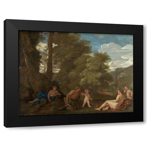 Nymphs and a Satyr Black Modern Wood Framed Art Print with Double Matting by Poussin, Nicolas