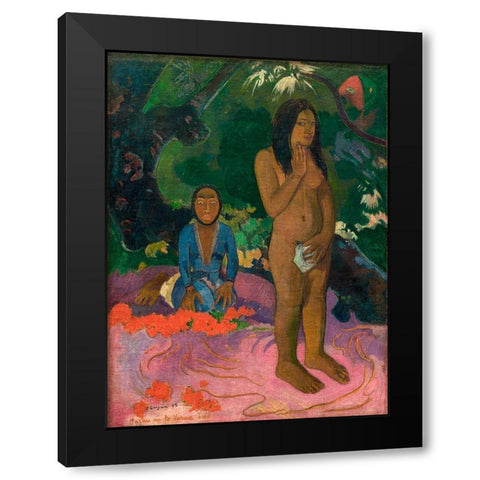 Words of the Devil Black Modern Wood Framed Art Print by Gauguin, Paul