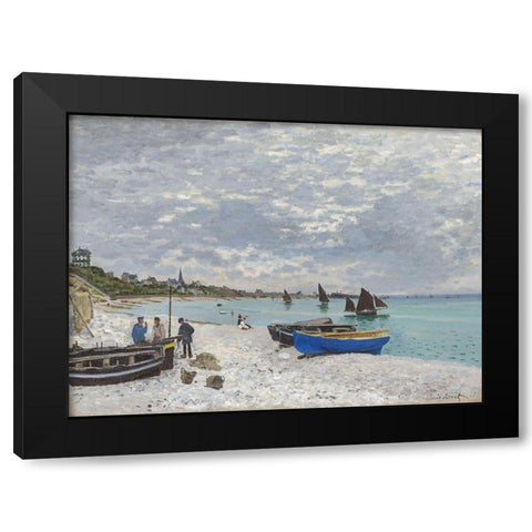 The Beach at Sainte-Adresse 1867 Black Modern Wood Framed Art Print with Double Matting by Monet, Claude