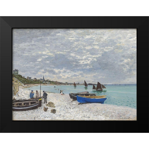 The Beach at Sainte-Adresse 1867 Black Modern Wood Framed Art Print by Monet, Claude