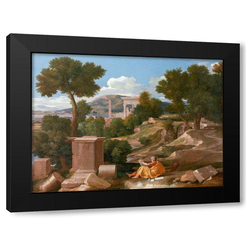 Landscape with Saint John on Patmos 1640 Black Modern Wood Framed Art Print by Poussin, Nicolas