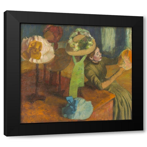 The Millinery Shop Black Modern Wood Framed Art Print with Double Matting by Degas, Edgar