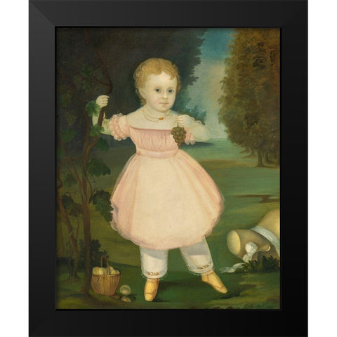 Portrait of a Little Girl Picking Grapes Black Modern Wood Framed Art Print by American 1850